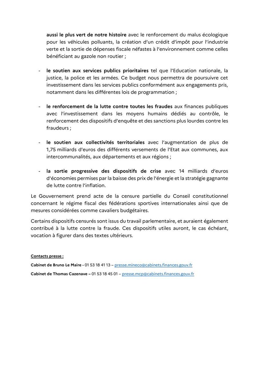 #PLF24 validé par le Conseil constitutionnel ! 

Un budget avec un soutien inédit pour les #CollTerr et les élus locaux dans leurs projets : 
👉 12 Mds€ pour l’investissement
👉 +320M€ pour la principale dotation de fonctionnement

Aucune collectivité ne sera laissée de côté.