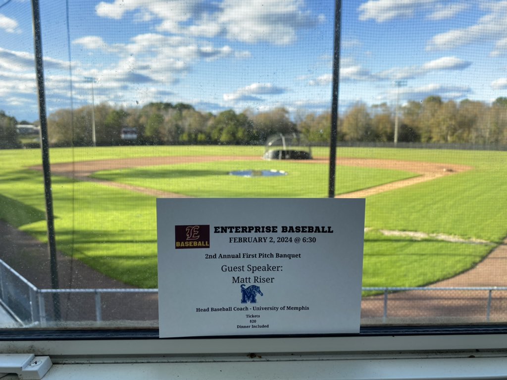 EnterpriseBase2's tweet image. Tickets are now on sale for our 2nd Annual First Pitch Banquet! Tickets are $20 a piece. Let a player or Coach know if you are interested in a ticket. 

Guest Speaker will be Memphis University Head Baseball Coach Matt Riser!🔵🔵

#JacketBaseball