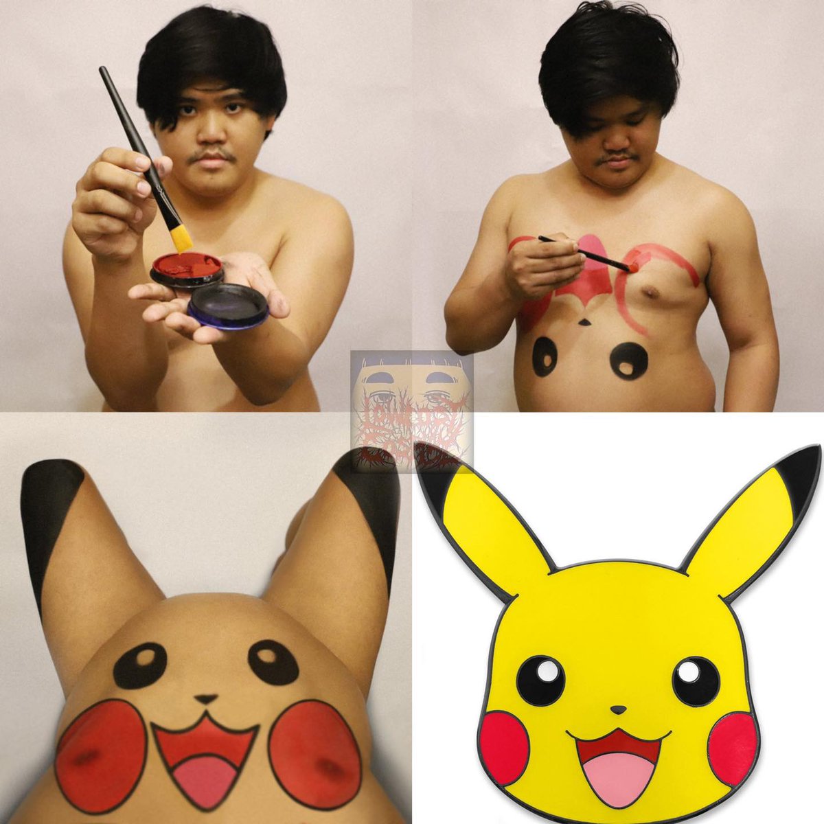 Pikachu #Lowcostcosplay #pokemon #pikachu #bodypaint #upsidedown #art #delicious