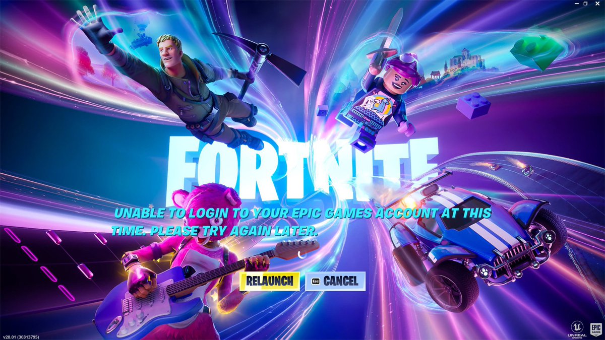 FortniteFNLK's tweet photo. FORTNITE SERVERS DOWN! 

FORTNITE SERVERS QUEUE! 

FORTNITE PLAYERS ARE GETTING MESSAGE UNABLE TO LOGIN TO YOUR EPIC GAMES ACCOUNT AT THIS TIME. PLEASE TRY AGAIN LATER. 

USE CODE ‘FNLK’ #ad https://t.co/19jc3xZmIh