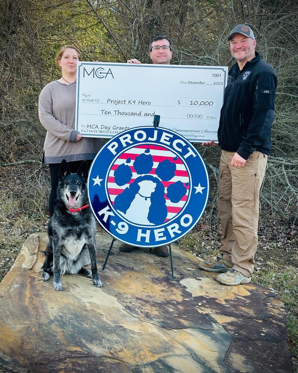 K-9 Yoube and I would like to thank our partners at Mobile Communications America, for this wonderful grant of $10,000.00 today, to help support our mission at Project K-9 Hero! Thank you so much MCA for believing in what we do! - #JJK9 PROJECTK9HERO.ORG