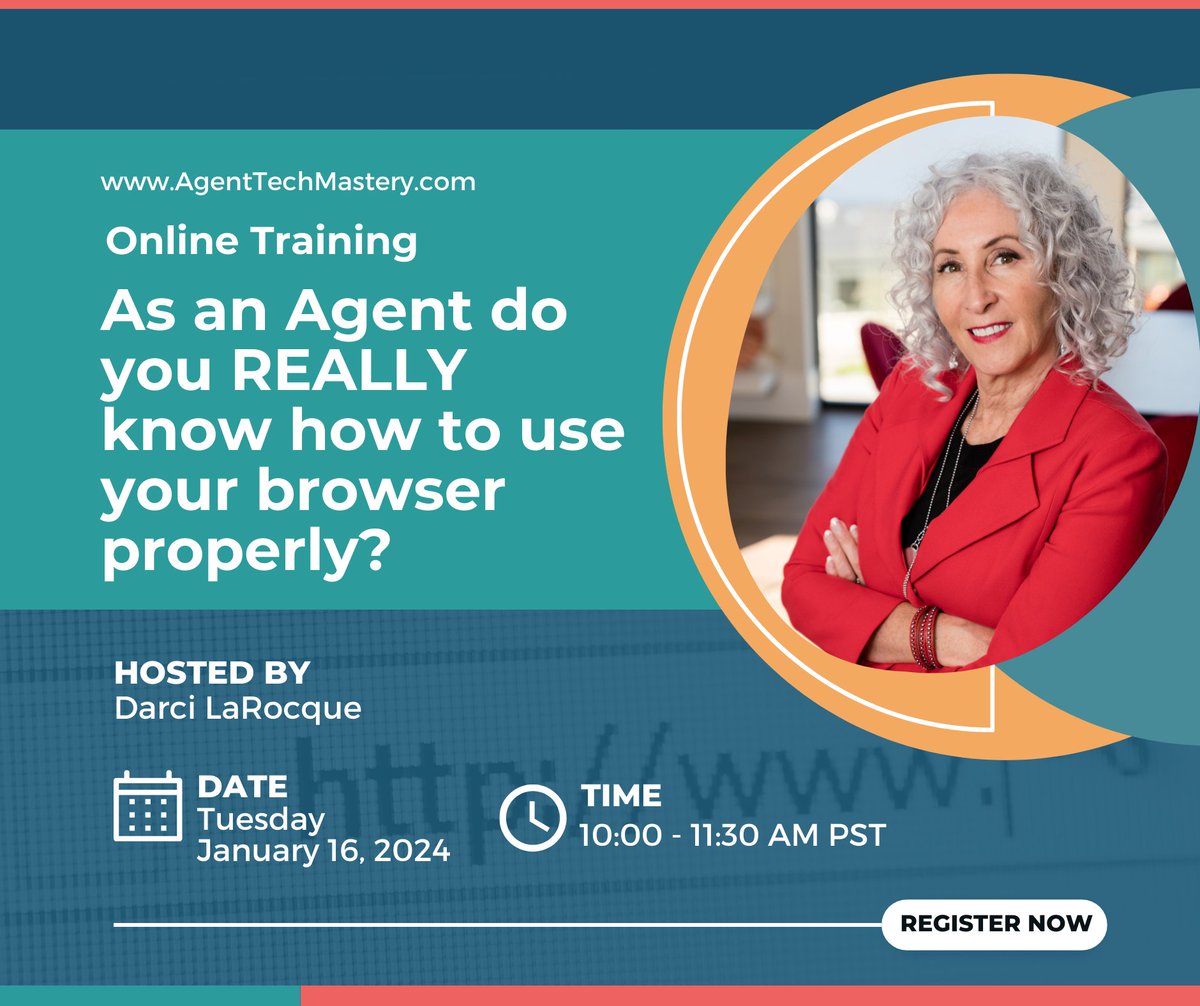 DarciLaRocque's tweet photo. Optimize your browsing experience in 2024! Calling all REALTORS® to an exclusive training on Tuesday, January 16, 2024, from 10:00 - 11:30 AM PST. +

Secure your spot: https://t.co/Yz6KkfCl8U https://t.co/gzbC3PuFTh