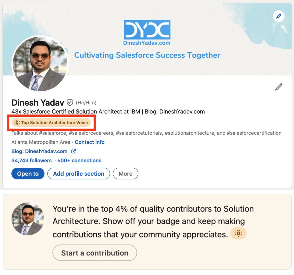 i_am_dy's tweet image. I delighted to announce that I have received Top Solution Architecture Voice badge from LinkedIn for being in top 4% of quality contributors to Solution Architecture. #topvoices #solutionarchitecture