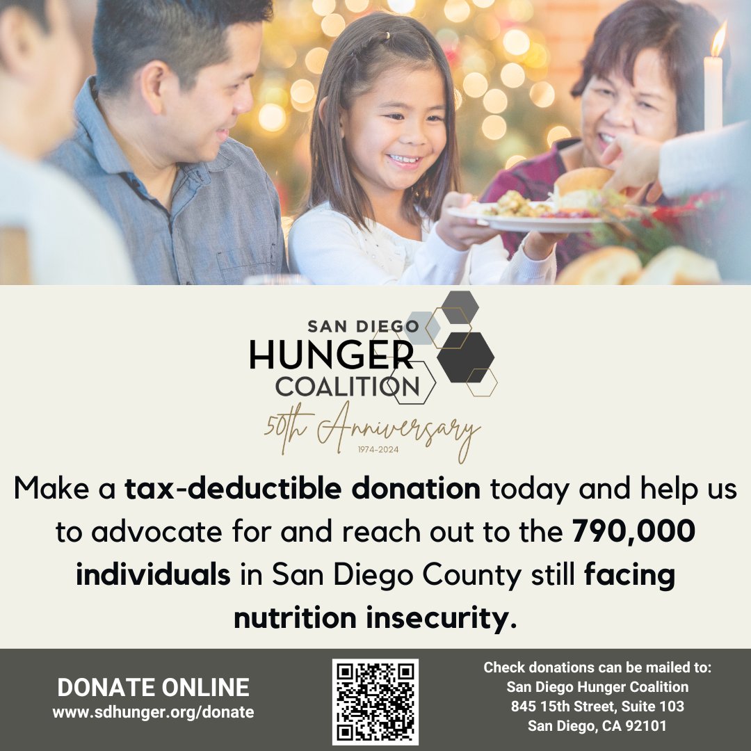 SDHungerCo's tweet image. There are 790,000 individuals in San Diego County facing nutrition insecurity, we need your help to continue advocating for change.  Be a part of the change: sdhunger.org/donate 🍎🥦 #HungerFreeSD #CommunitySupport