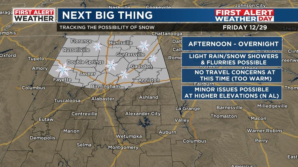 weswyattweather's tweet photo. Our thoughts haven’t changed. New data still supports the possibility of some light wintry precipitation tomorrow night. Not a major system but some accumulation possible in grassy areas, higher elevation north and east. #FAWD #alwx @WBRCnews https://t.co/6wQOwIzkNv