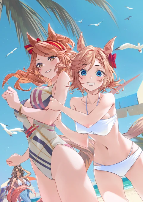 #今年も残りわずかなのでお気に入りの4枚を貼る #ウマ娘 やっぱり反応たくさんいただけた夏の絵がお気に入り。 3倍ぐらいの画質で新刊画集に収録されてますよ～☆
