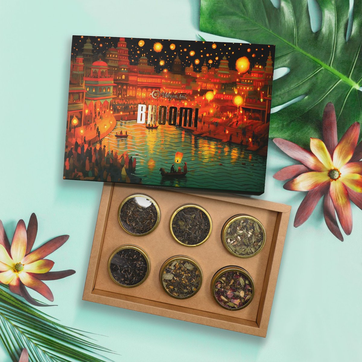 UdyanTea's tweet photo. Ignite festive joy with Udyan Tea’s new Bhoomi chai box! Six aromatic small-batch masala chais in see-through canisters pair perfectly with celebratory art. Share the magic of tea this season! https://t.co/SbjjnuvR5x #chai #teagifts https://t.co/KZ6UUM9C0z