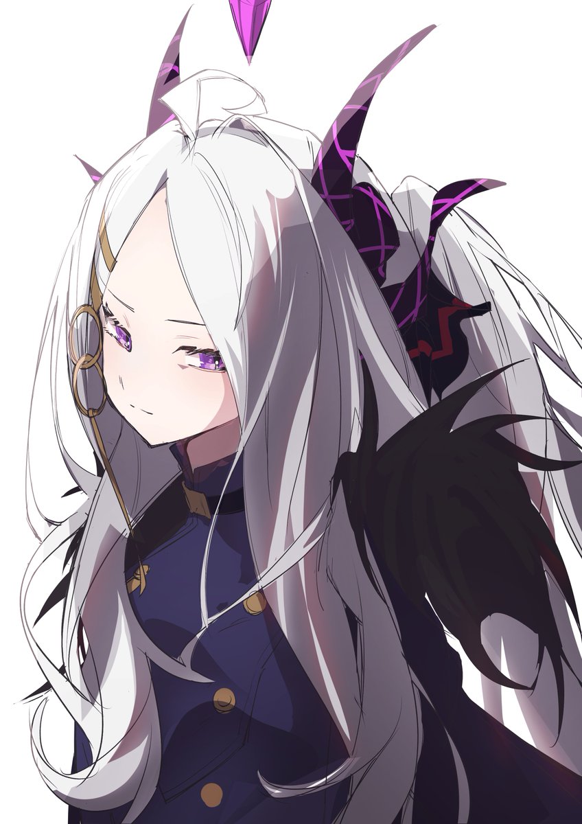 hina (blue archive) 1girl solo long hair horns purple eyes white background simple background  illustration images