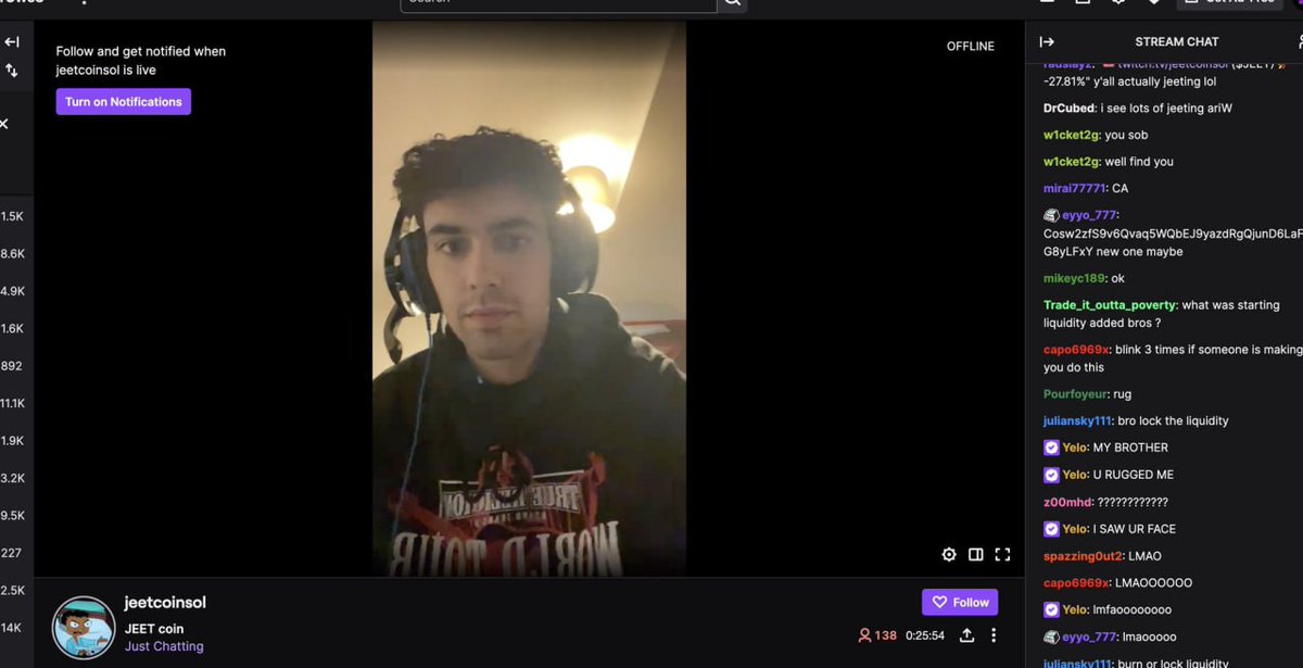 This dev rugged a coin called $JEET and went live on twitch

before the end of the stream, he accidentally leaked his face

LOLLL