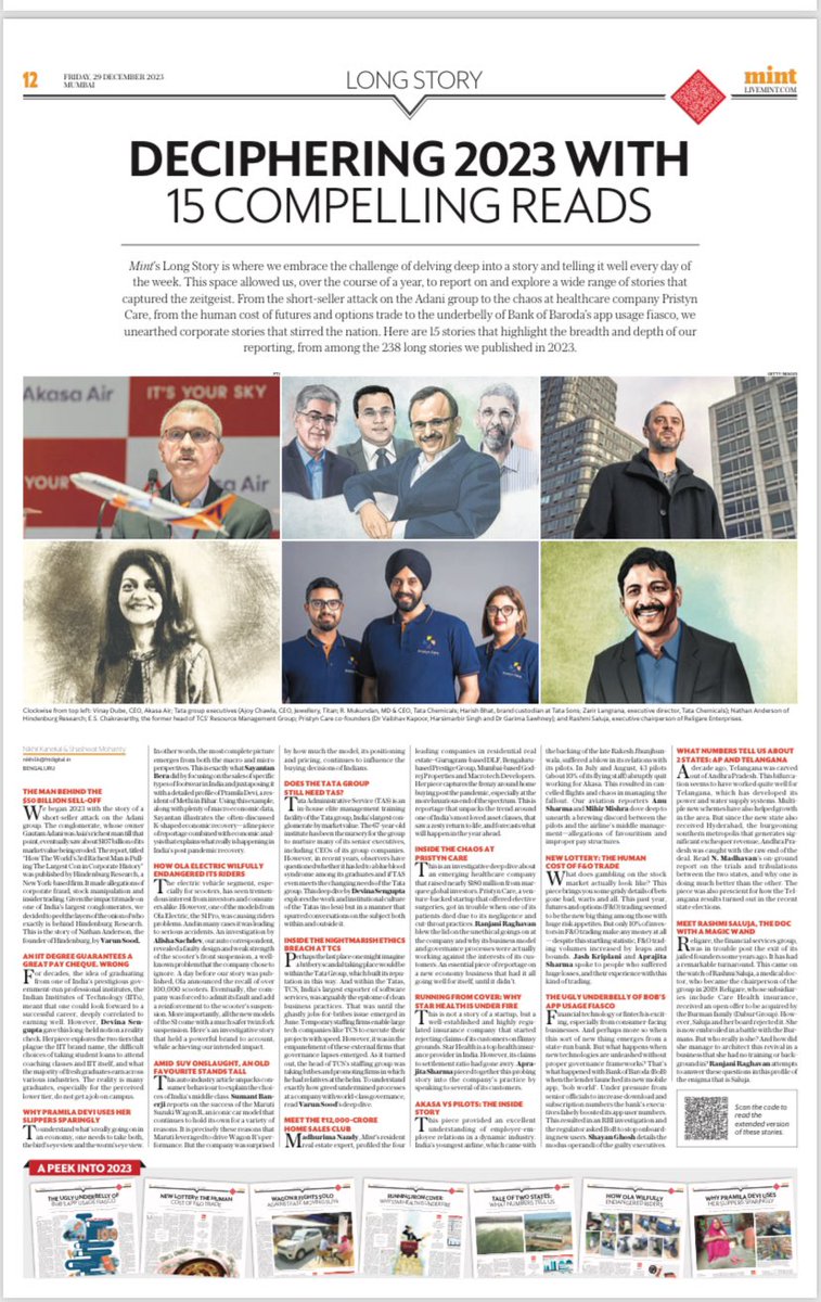 News breaks are given but <a href="/livemint/">Mint</a> long form stories are a trademark!
Our top stories of 2023 &amp; good to see 3 of mine in it! <a href="/Alisha2494/">Alisha Sachdev</a> <a href="/ranjanir_/">Ranjani Raghavan</a> <a href="/varunstweets/">Varun Sood</a> <a href="/sayantanbera/">Sayantan Bera</a> <a href="/apri_sharma/">Aprajita Sharma, CFPcm</a> <a href="/mihirmishra/">Mihir Mishra</a> <a href="/awnusharma/">Anu Sharma</a> <a href="/sumantbanerji/">Sumant Banerji</a> <a href="/madhu202/">madhurima nandy</a> <a href="/shayanghosh123/">Shayan Ghosh</a> <a href="/Madhuta/">N Madhavan</a> <a href="/jashkriplani/">Jash Kriplani, CFPᶜᵐ</a>