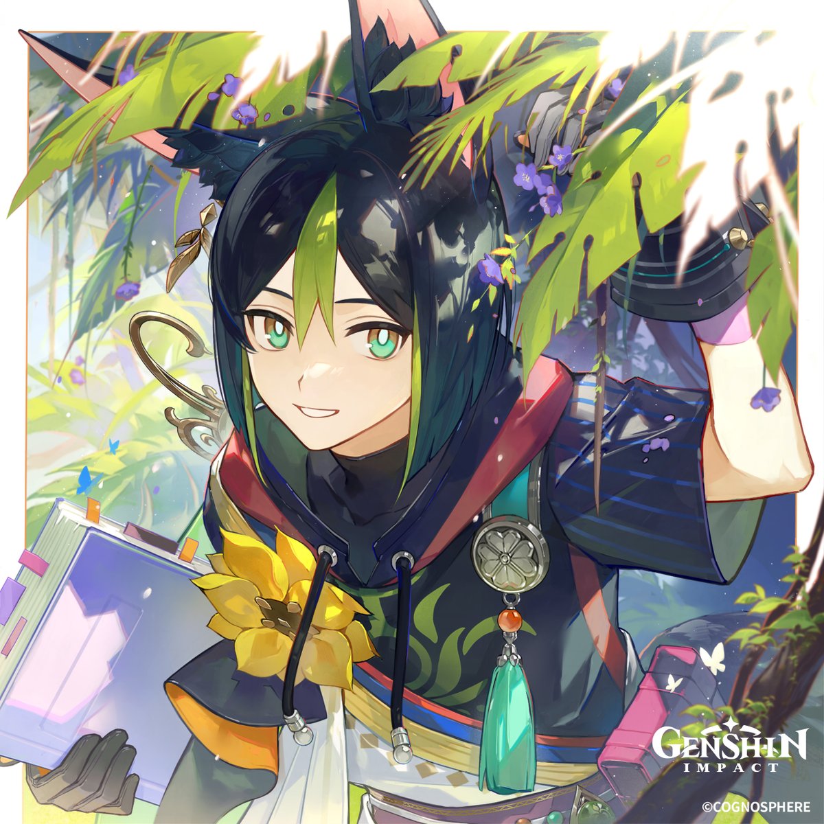 Happy Birthday, #Tighnari! #GenshinImpact

Even hiding in the undergrowth isn't enough to escape the eyes of a Forest Watcher.
This place is great, isn't it? Not only is the scenery incredible, but it's quiet too. Scholars always choose spots like this to go meditate.
Whenever I