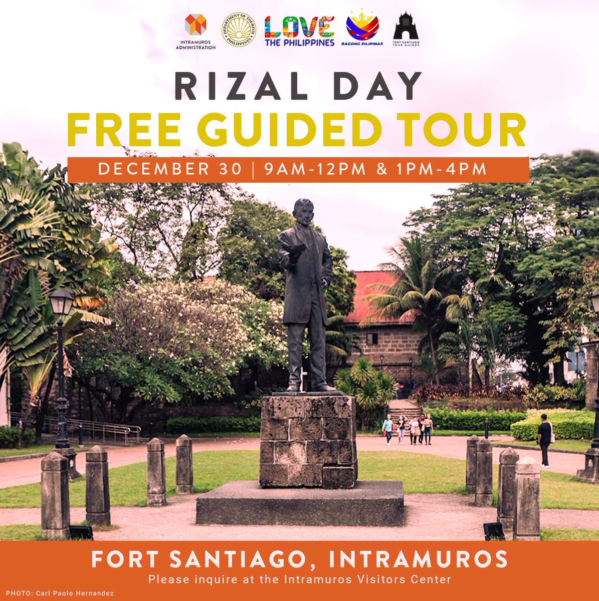 Hey there, history buffs! Get ready for a FREE GUIDED TOUR at Fort Santiago! This coming 30 December 2023 at 9AM-12NN &amp; 1PM-4PM

Uncover the mysteries of Fort Santiago and explore the very fortress that witnessed Dr. Jose Rizal's final days.