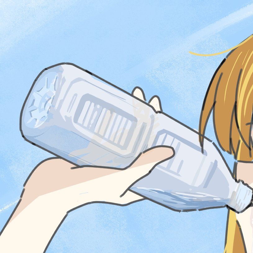 1girl bottle drinking water bottle blonde hair holding solo  illustration images
