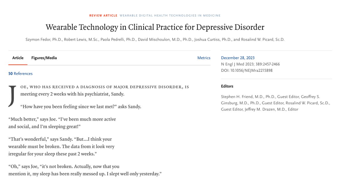 Our <a href="/MIT/">Massachusetts Institute of Technology (MIT)</a> <a href="/MediaLab/">MIT Media Lab</a> and <a href="/MassBrigham/">Mass General Brigham Health Care</a> team's  review paper, Wearable Technology in Clinical Practice for Depressive Disorder, is published in the New England Journal of Medicine nejm.org/doi/full/10.10…