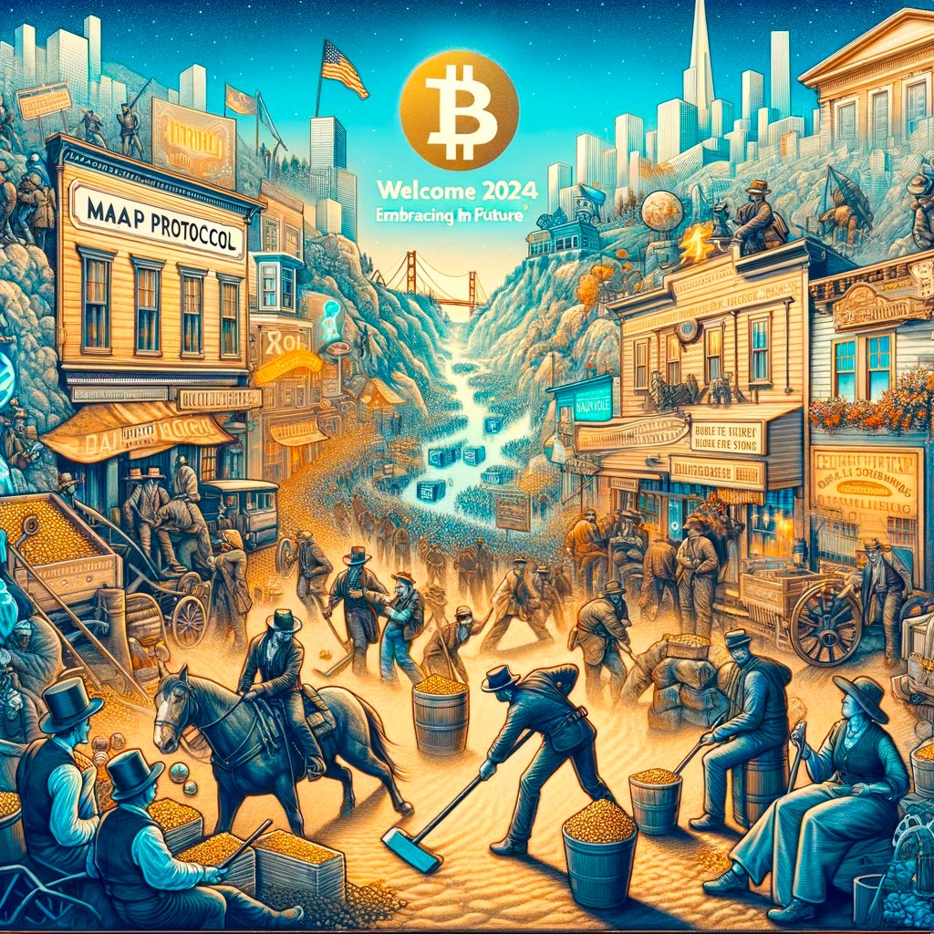 Jmapprotocol's tweet image. Community!There are 2 days left until the new year-2024. During these 2days, take a moment to be proud of your courage for venturing into this brand new Bitcoin Layer-2 @mapprotocol market. It's like San Francisco of the Gold Rush era in the 1850s; everything is just beginning.…