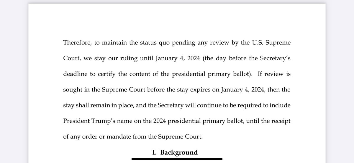 HAMMER11MAGA's tweet photo. @Victorshi2020 Just like Page 9 in the Colorado Ruling (read below). The CO Supreme Justices put it in writing, Trump was never gonna be off the ballot. It was all for show to stir the pot just like in Maine. #completeBS https://t.co/4AKELCTawi