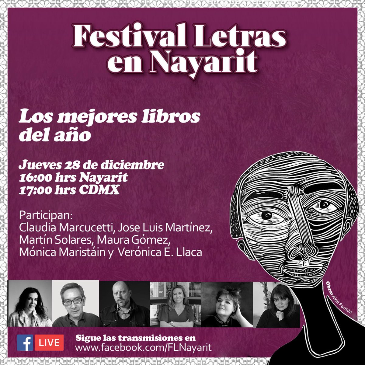 #Imperdible en el Festival de Letras en Nayarit la mesa Los mejores libros del año. Participan @MarcucettiClau, #JoséLuisMartínez, @mmaristain1, @martinsolares, #MauraGómez y @verollaca 
Sigue la transmisión en facebook.com/FLNayarit?mibe…