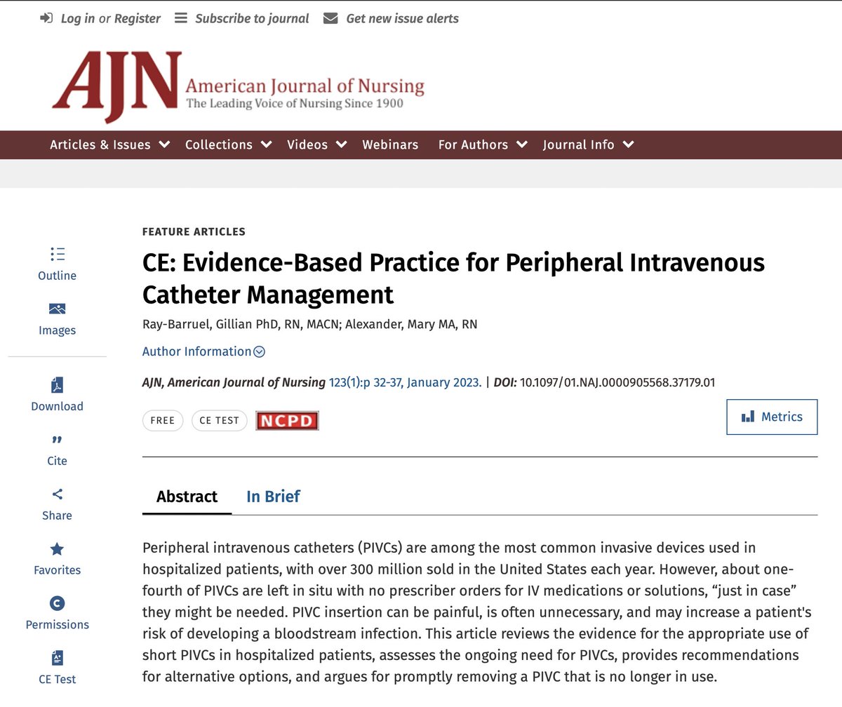 AVATAR Group (@avatar_grp) on Twitter photo This article examines the evidence supporting short PIVC use in hospitalized patients, evaluates ongoing necessity, suggests alternatives, and emphasizes prompt removal of unused PIVCs: journals.lww.com/ajnonline/Full…
@graybarruel <a href="/ACIPC/">ACIPC</a> <a href="/AVASociety/">AustVASociety</a> <a href="/qldhealth/">Queensland Health</a> <a href="/UQHealth/">UQ Health</a> <a href="/Griffith_Health/">Griffith Health</a> This article examines the evidence supporting short PIVC use in hospitalized patients, evaluates ongoing necessity, suggests alternatives, and emphasizes prompt removal of unused PIVCs: journals.lww.com/ajnonline/Full…
@graybarruel <a href="/ACIPC/">ACIPC</a> <a href="/AVASociety/">AustVASociety</a> <a href="/qldhealth/">Queensland Health</a> <a href="/UQHealth/">UQ Health</a> <a href="/Griffith_Health/">Griffith Health</a>