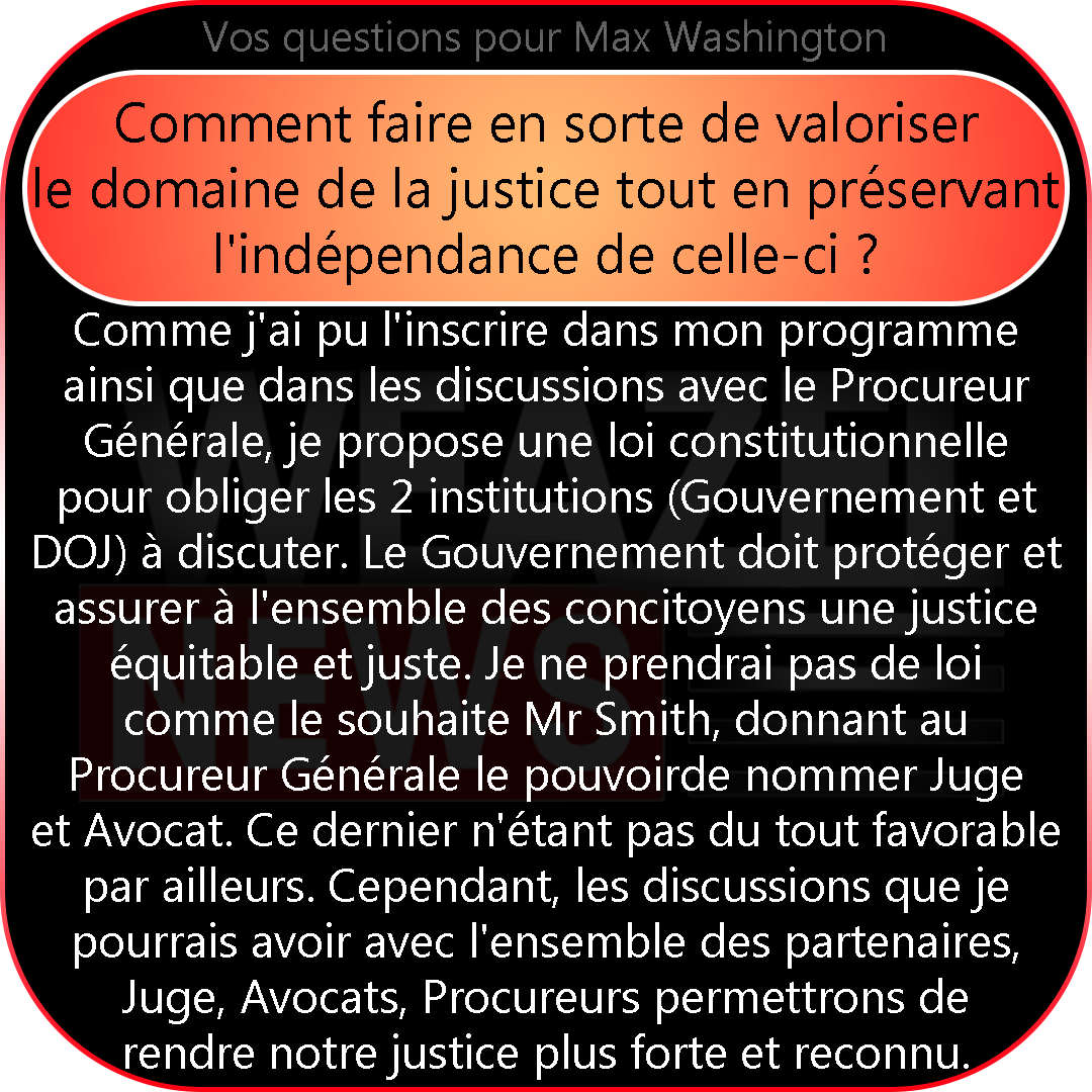 WZN_SA's tweet photo. 🔍Voici le début des réponses du candidat @MaxWashingtonSA à vos questions🗳️
Restez connectés pour les réponses aux autres questions.
#Elections #News #Washington https://t.co/cwlVr69U19