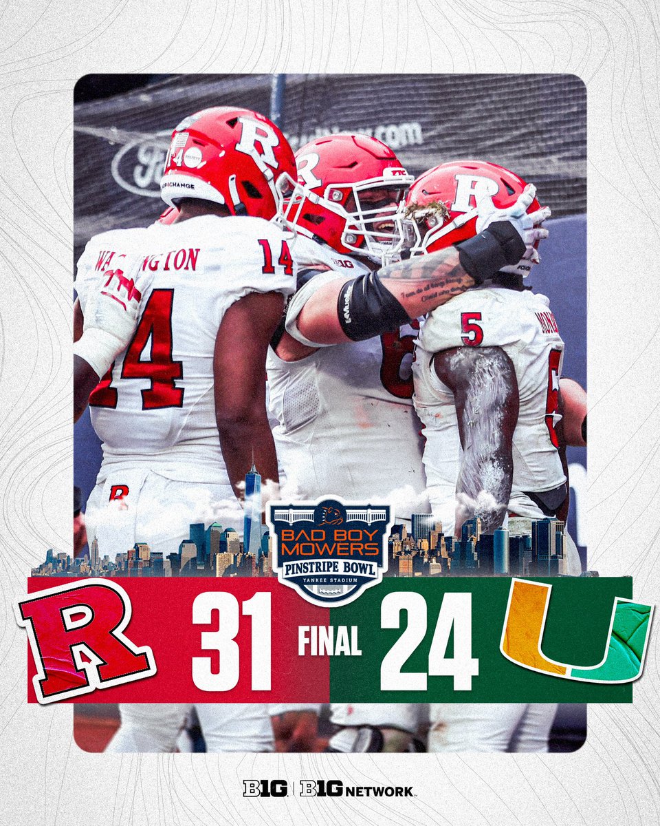 B1Gfootball's tweet photo. Your Pinstripe Bowl Champs: @RFootball. 🪓 https://t.co/y6N8ZkHfWf