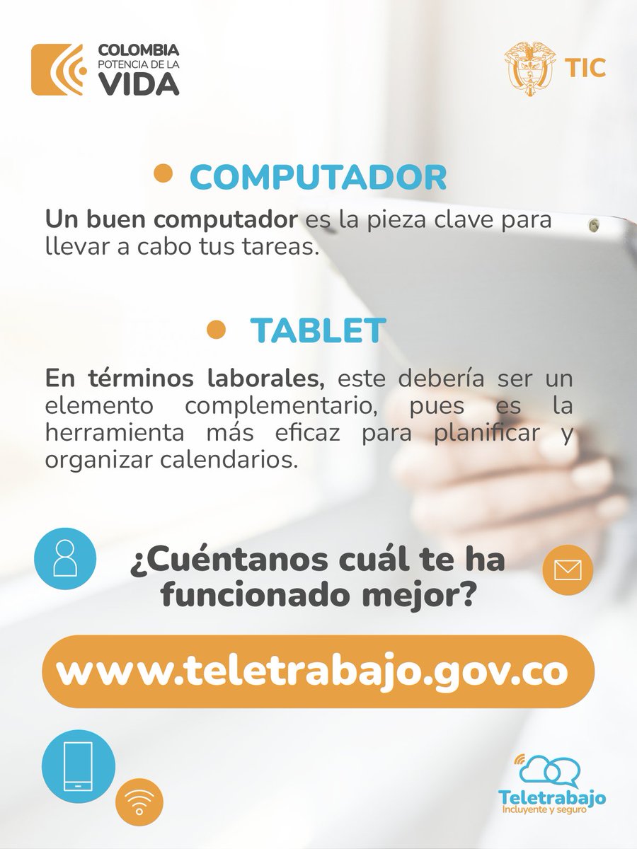Si teletrabajas ¿conoces cuáles herramientas TIC son esenciales para que tu escritorio se convierta en una oficina bien equipada? Nuestro consejo: recibe gratis nuestra asesoría, conoce más oportunidades tecnológicas y prepárate con éxito para los retos del mundo digital.⤵️