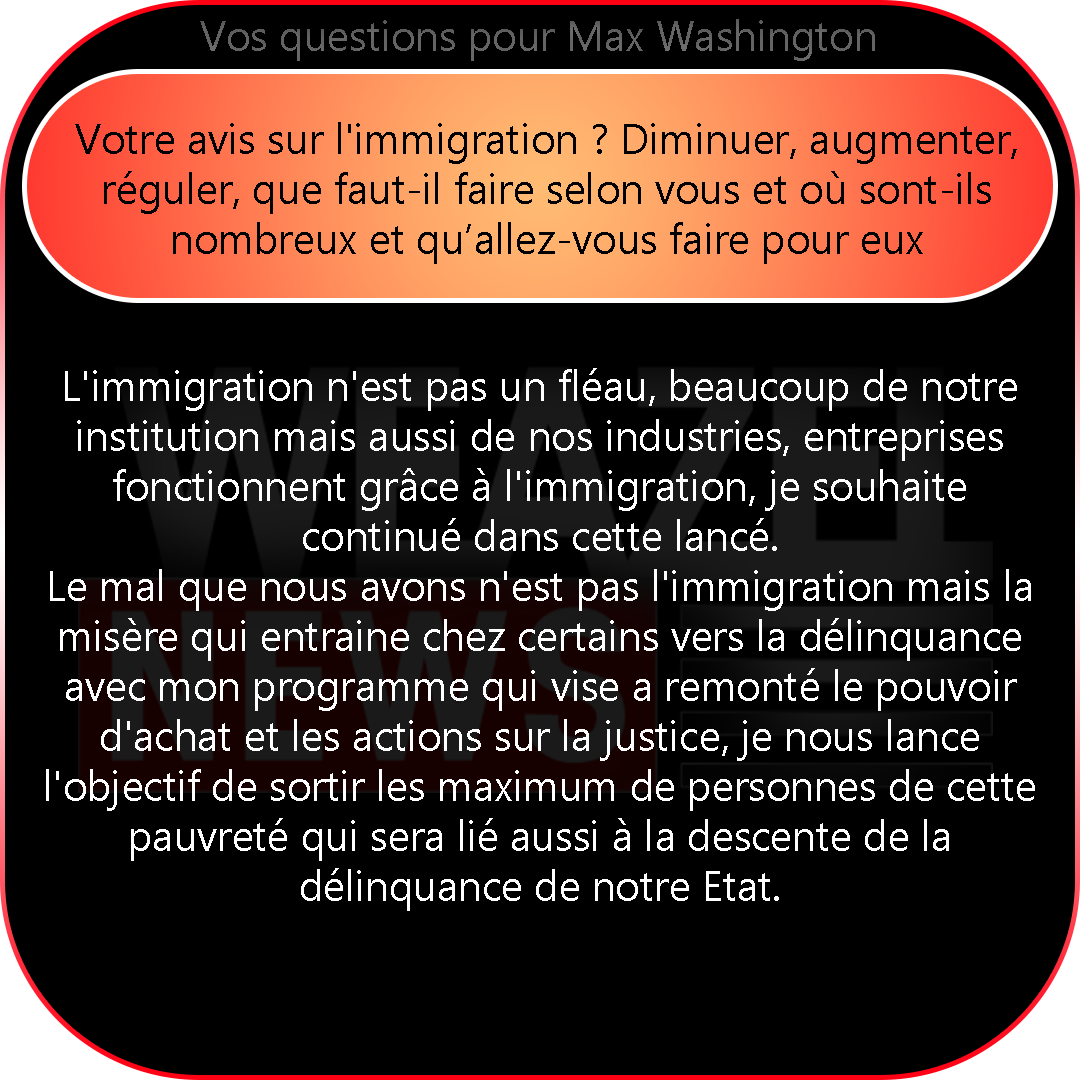 WZN_SA's tweet photo. 🔗 Fin des réponses du candidat @MaxWashingtonSA 🗳️! Merci pour ses éclaircissements, Il pose un aperçu clair de ses positions.
Restez informés pour plus d'informations sur ses propositions.
#Elections #News #Washington https://t.co/WXlySbP9hC
