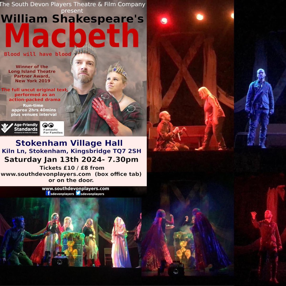 William Shakespeare's Macbeth - coming to Stokenham Village Hall. Saturday Jan 13 2024 - 7.30pm Ticket & show info at southdevonplayers.com/box-office.html #theatrearts #stokenham #kingsbridge #kingsbridgedevon #brixhamtheatre #brixhamdevon #macbeth #shakespeare #theatre