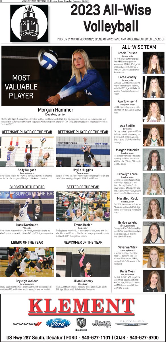 WCMSports's tweet image. ALL-WISE VOLLEYBALL TEAM — The Wise County Messenger's 2023 All-Wise Volleyball selections have been released.

Pick up a print edition on newsstands now.

Link: wcmessenger.com/pageview/viewe…