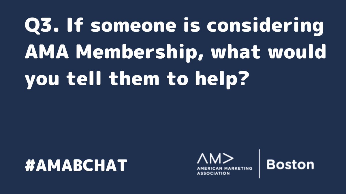 amaBoston's tweet photo. '@thebobcargill what better way to level up ones career in marketing or related than in person in 2024!
Q3: AMA Membership with AMA Boston has its perks, what would you say to someone who is considering?
#AMABCHAT https://t.co/YWOw3j7O26