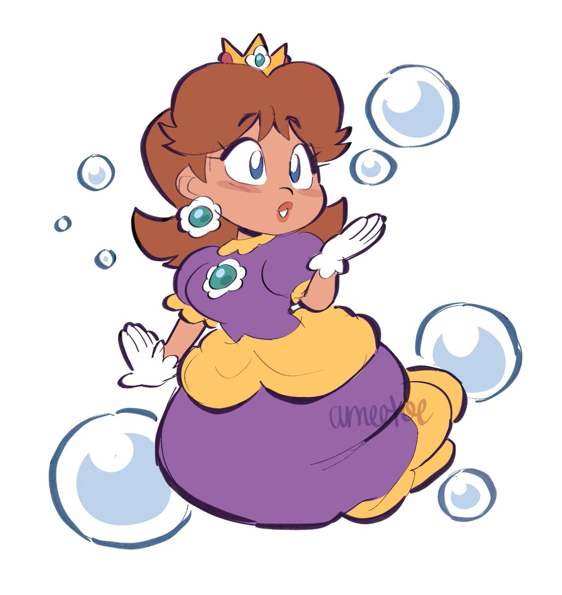 princess daisy 1girl solo brown hair earrings jewelry gloves open mouth  illustration images