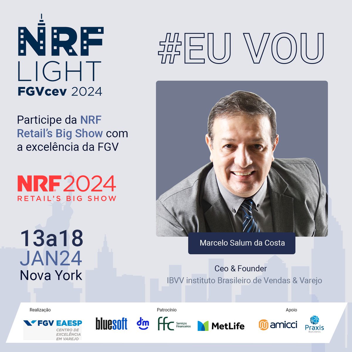 MarceloSalum's tweet photo. Estar na NRF  não é apenas um privilegio, é mergulhar no Ecossistema Varejo, discutindo tendencias, angariando.expertise, sendo visionário do futuro impactando o presente.

#marcelosalum #expertdovarejo #fgvcev #FGV #NRF https://t.co/hBcPEe5GZh