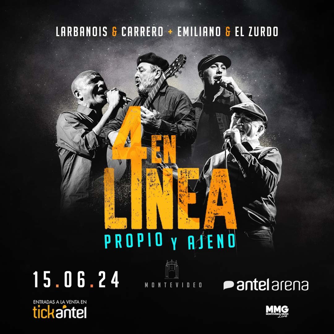 ¡Montevideo! Queremos compartirles una enorme noticia para terminar este año 🔥💥

El 15 de junio vuelve 4 en Línea al Antel Arena, presentando un renovado espectáculo: “Propio y Ajeno”. 

🎫 Entradas ya a la venta en Tickantel. 

Esperamos nos puedan acompañar. Felicidades 🎉🎊