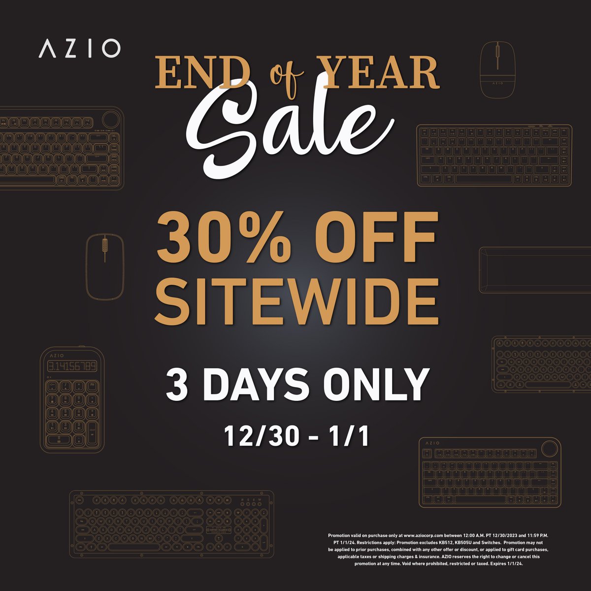 It's Our Year End Sale! Get 30% OFF Sitewide starting today! #azio #keyboard #mice #mouse #computer #pc #gaming #gamer #classic #retro #design #tech #premium #sale #gift #discount #promo #promotion #desksetup #work #job #home #office #furniture #decor #workspace #tools