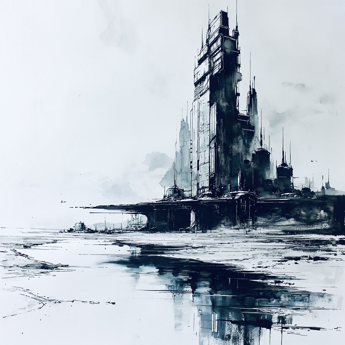 metamythian's tweet image. [subject], minimalist ink drawing style, vanishing point on white paper #MJv6