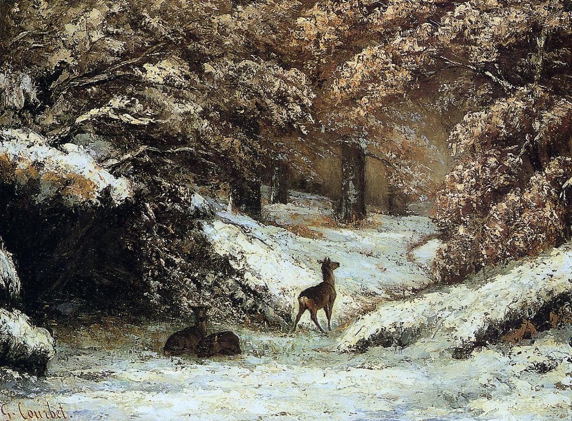 'Hope is not optimism, which expects things to turn out well, but something rooted in the conviction that there is good worth working for.' ~ Seamus Heaney Deer Taking Shelter in Winter 🎨 Gustave Courbet