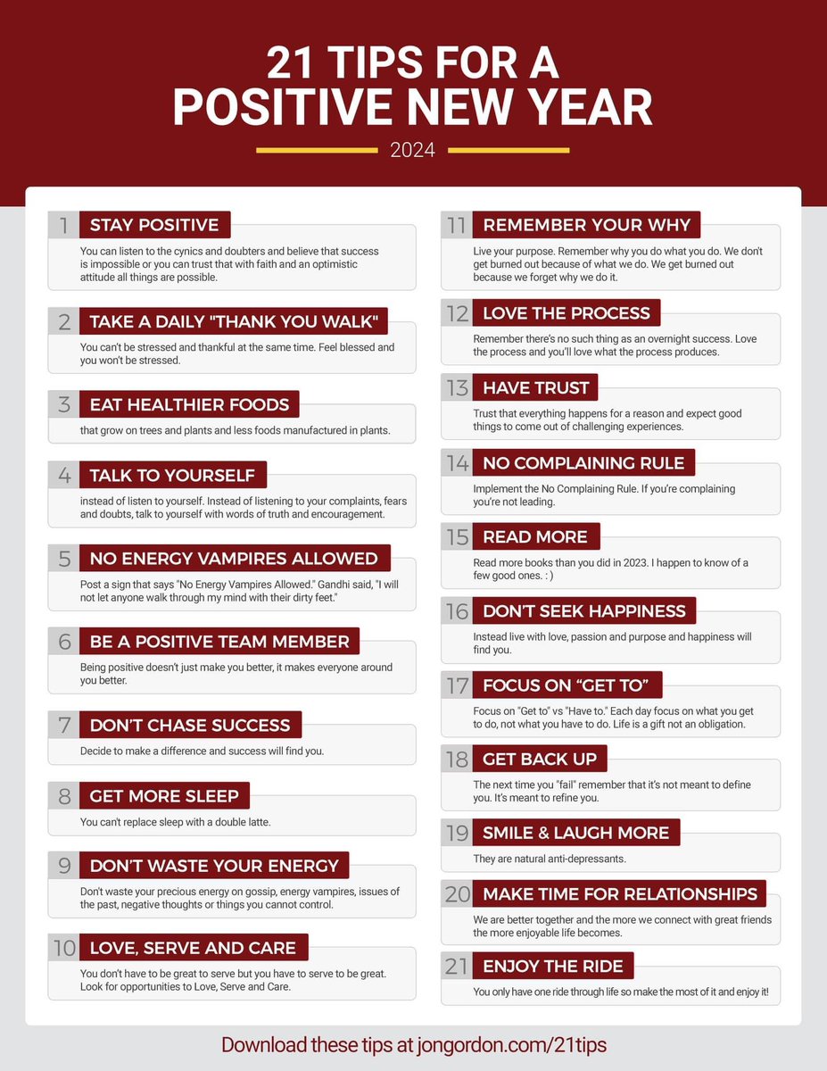 21 Tips for a Positive 2024. What are your top 3?

#newyear