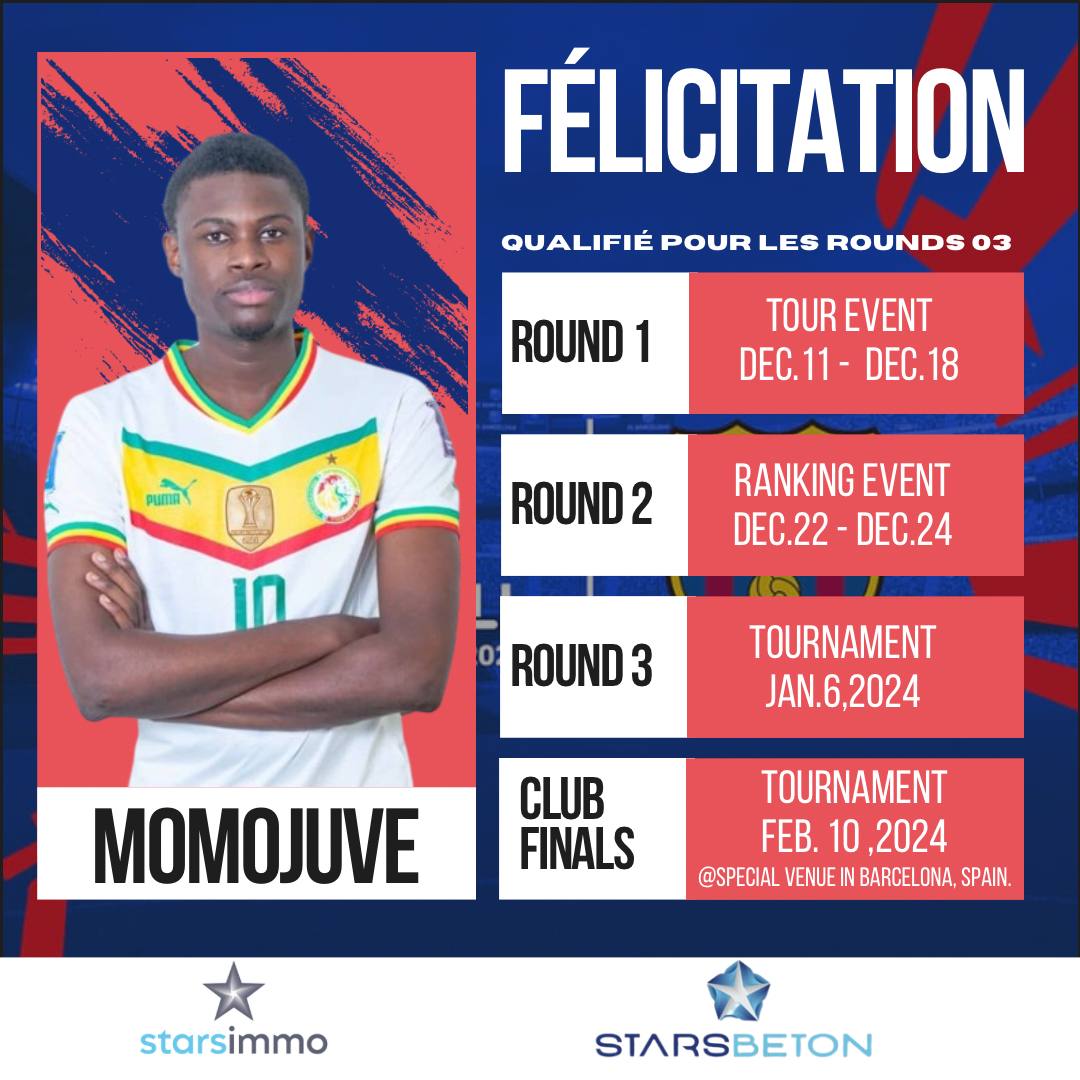 Toutes nos félicitations à notre champion Momojuve . Le champion du monde Division 1 sur #PES2020 et vice champion du monde #dreamteam sur #eFootball2023  décroche sa qualification pour les rounds 03 de l'eFootball Championship FC Barcelona organisé par Konami
#efootball2024mobil