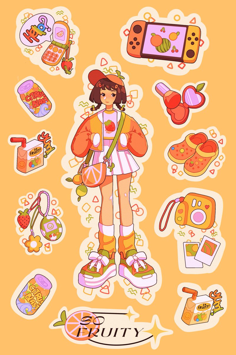 1girl solo white outline food fruit outline shoes  illustration images