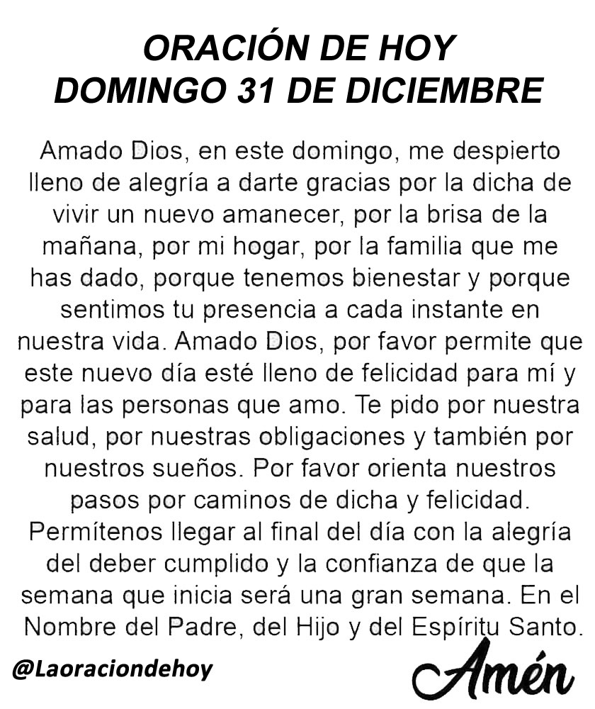 Oración diaria para hoy domingo 31 de diciembre de 2023.