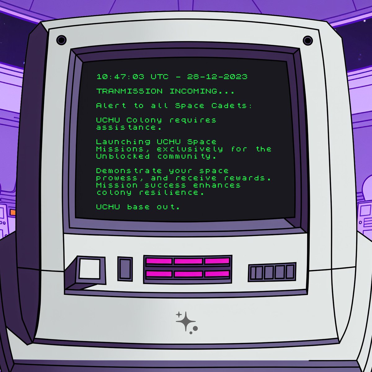 uchuspacecolony's tweet image. Attention Space Cadets 👨‍🚀

Embark on Uchu Space Missions to showcase your abilities!

Take on missions to earn allowlist spots and UCP and strengthen our colony.

Head to the uchu-weekly-mission channel on our Discord for your assignments 👇

Start here: discord.com/invite/unblock…