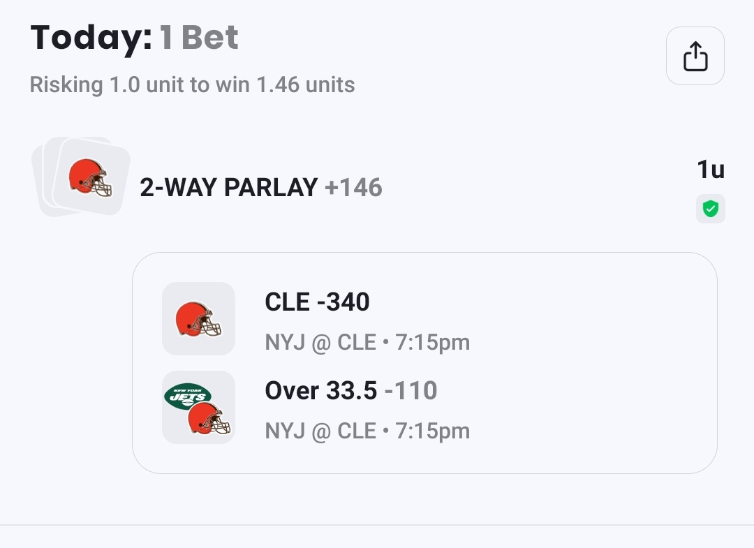 HomeRunPicks's tweet photo. #NFL
🏈🇺🇲
Browns ML + Ov 33.5 +146
#NFLPick #TNF #FreePick #FreeBET https://t.co/crLEkB8Byy
