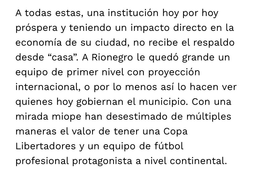 Daniel Henao Giraldo (@dhenaogi) on Twitter photo ✍️ <a href="/AlcRionegro/">Alcaldía de Rionegro</a> “(..) A Rionegro le quedó grande un equipo de primer nivel con proyección internacional, o por lo menos así lo hacen ver quienes hoy gobiernan el municipio.(…)”
.
.
.
<a href="/ColHinchas/">Hinchas Colombia</a> ✍️ <a href="/AlcRionegro/">Alcaldía de Rionegro</a> “(..) A Rionegro le quedó grande un equipo de primer nivel con proyección internacional, o por lo menos así lo hacen ver quienes hoy gobiernan el municipio.(…)”
.
.
.
<a href="/ColHinchas/">Hinchas Colombia</a>