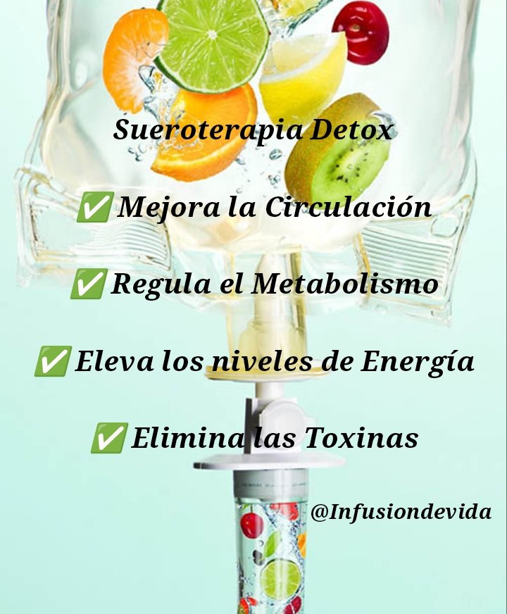 jennca811's tweet photo. Sueroterapia Detox

✅ Mejora la Circulación

✅ Regula el Metabolismo

✅ Eleva los niveles de Energía

✅ Elimina las Toxinas

Servicio a domicilio.

Agenda tu Cita Lunes y Miercoles por wasap o Dm:
Santo Domingo 809-878-3571
Santiago 809-258-5915

#Infusiondevida #Suero https://t.co/BHgzN8vYLi