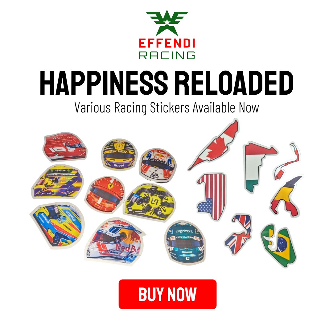 EffendiRacing's tweet photo. Another way to be Happy > Your favorite F1 stickers/decals.
Now Available!
Buy them now
https://t.co/7lvWQX534N

#racingstickers #f1stickers #helmetstickers #trackstickers #circuitstickers #racingdecals https://t.co/RstgIejNSq