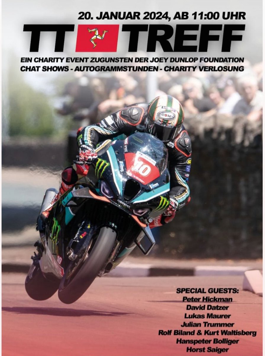 DAS WIRD GENIAL!!
Chat Shows, Autogrammstunden, Buchlesung und Charity Verlosung zugunsten der Joey Dunlop Foundation stehen auf dem Plan! 
FREIER EINTRITT in den Showräumen der hostettler ag in Sursee - Programmstart um 11 Uhr - wir freuen uns auf euch und auf die TT Atmosphäre