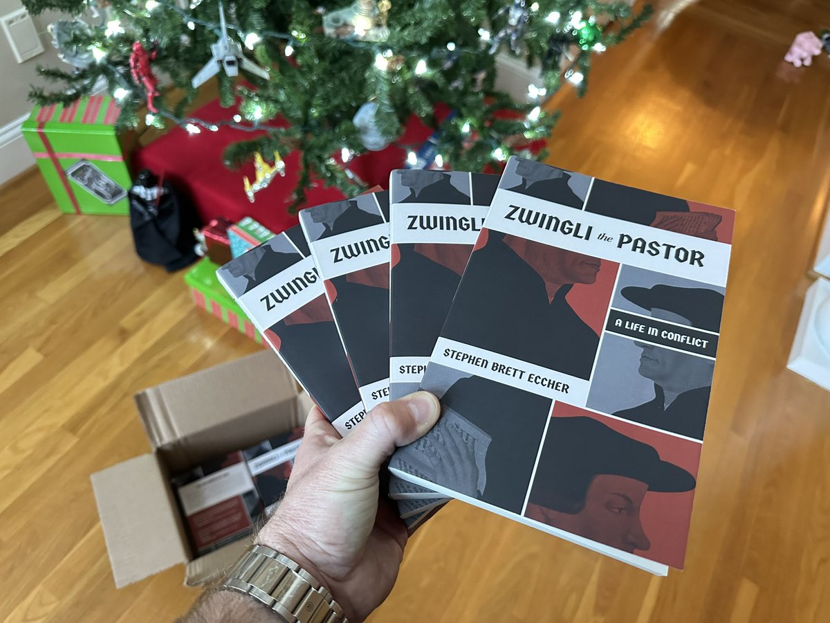 Stephen_Eccher's tweet photo. Santa dropped a late arrival by the house today. This is the first time holding an actual physical copy in my hands! Hoping the book helps to make this forgotten Swiss reformer more accessible to a wider audience.

#ZwingliThePastor
#ILoveTheReformation https://t.co/0xmZSJBisu
