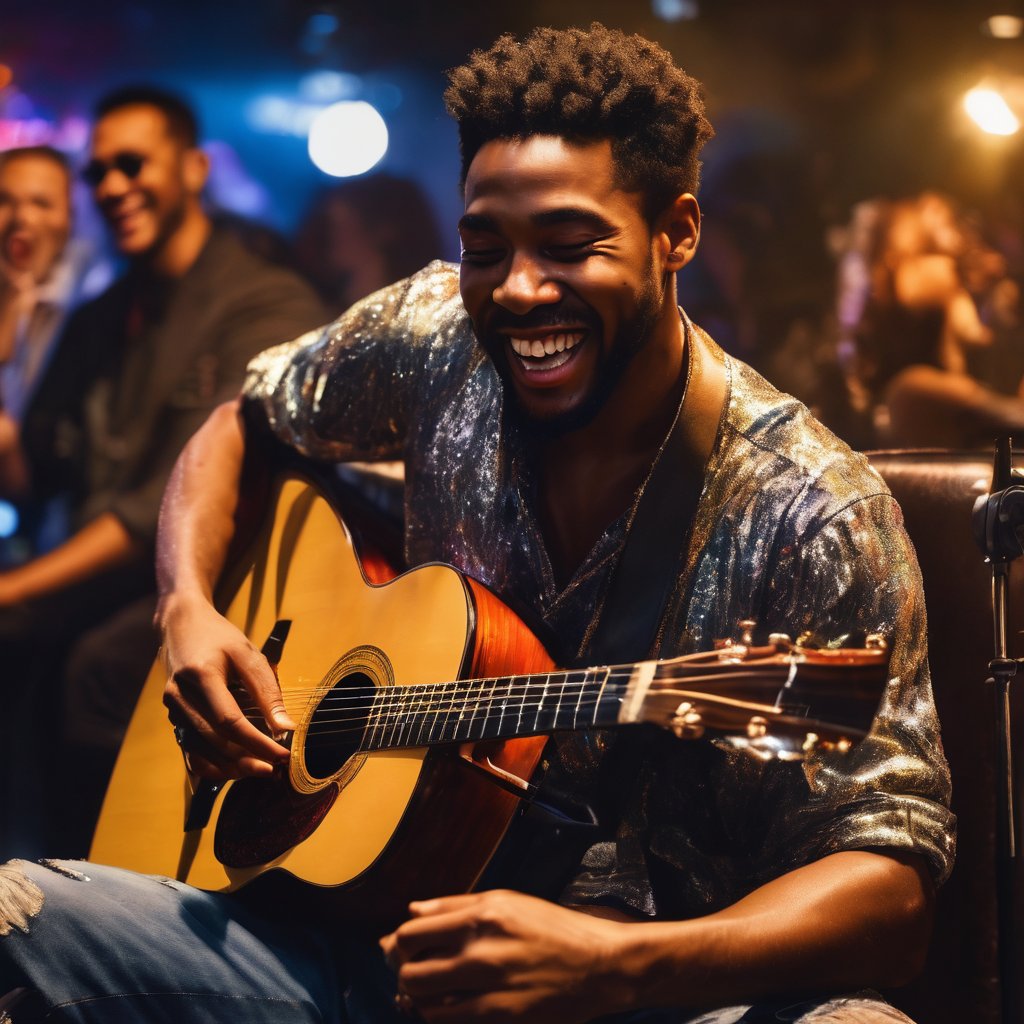 TheLyndochGroup's tweet photo. "Finger Pickin'": Melody and joy converge as my brush captures a guitarist's laughter in the vibrant hues of a night club's rhythm. 🎸🌟 #MusicArt #CanvasGroove #DigitalArtist  #digitalpainting 
#digitalillustration https://t.co/NJ4ZKJIdU1