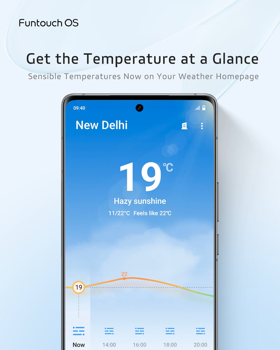 OriginOS_Global's tweet image. Check the temperature with ease by simply glancing at the Weather app homepage. No more scrolling or searching for information - it&apos;s all right there at your fingertips! #vivo #FuntouchOS14