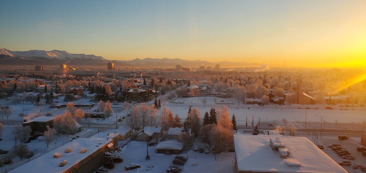 _ArcticKnight_'s tweet photo. 3pm Dec 28, 2023. Anchorage Alaska.   0°F.  Nearly sunset. 

Gotta love these cold sunny days with hoarfrost on the trees. https://t.co/IDxPHoq6q0