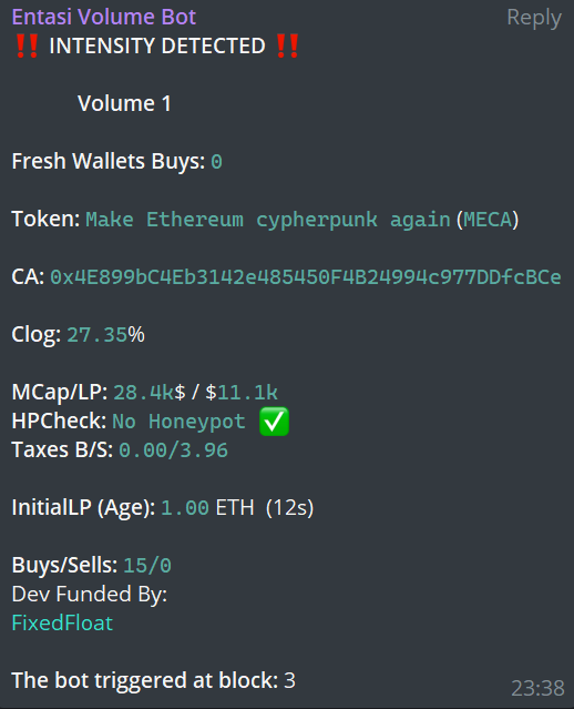 entasiBot's tweet image. A great win for our subscribers! 

Entasi caugth $MECA at 29k with a current ATH of 2.5M!!

Join us at:entasibot.site
Docs: entasi-bot.gitbook.io/entasi-bot/

#entasibot #tacker #cyberpunk #eth #meca #volumebot